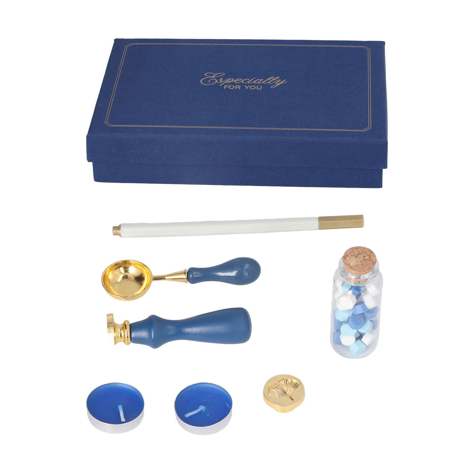 

Набор восковых штампов для запечатывания, винтажный штамп, огненная краска, восковая ложка, свеча, ручка, набор для свадебных приглашений Blue 3 Color 7 Pcs Set