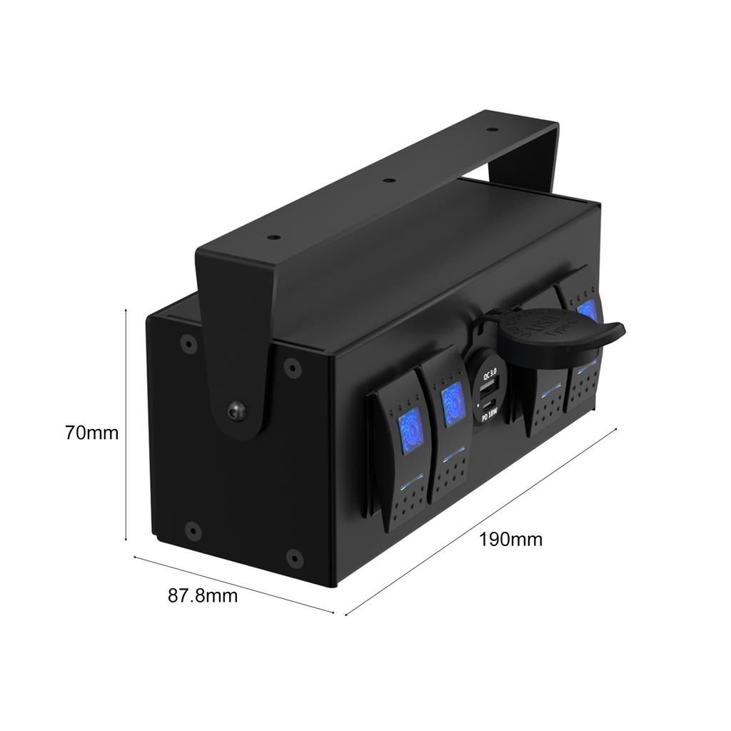 4 Gang Rocker Toggle Switch Box 4-way USB Quick Charger Blue Light Switch Dual USB 4.8A 12/24V Unive