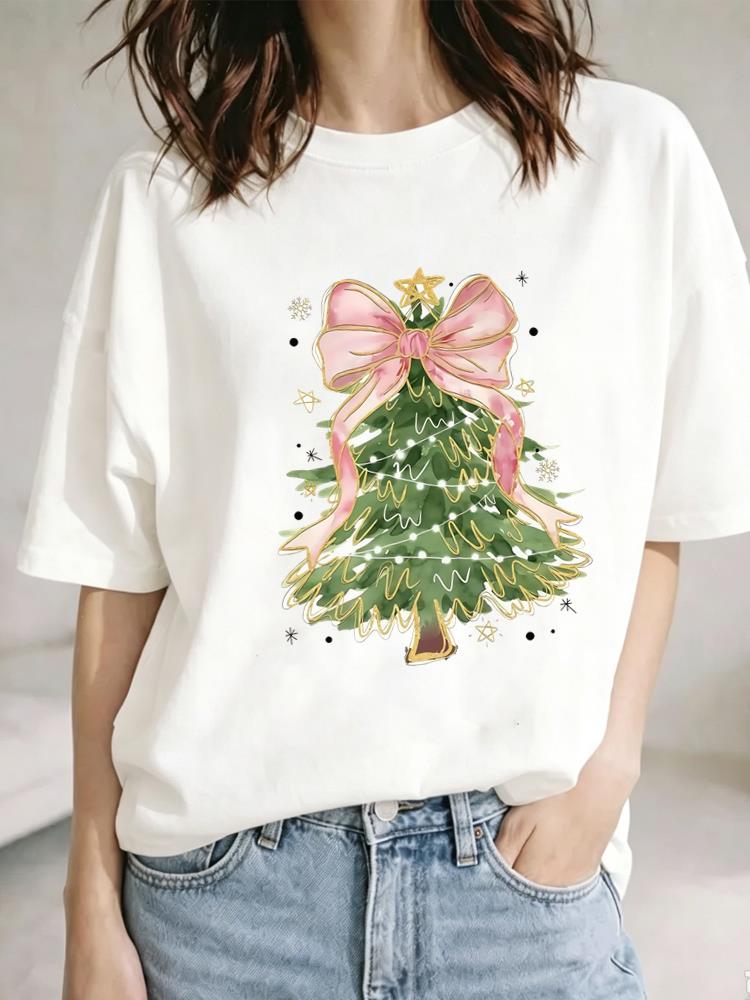 (Asian Size) cute holiday Christmas Festival Tee Clothing New Year T Shirt Women Fashion Top Print Woman Short Sleeve Graphic T-shirts