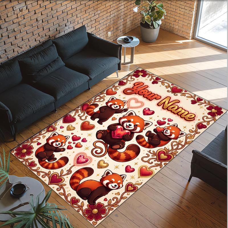 Valentine Love Theme Crystal Velvet Rug Personalized Custom Name Text Soft Floor Mat Home Decor