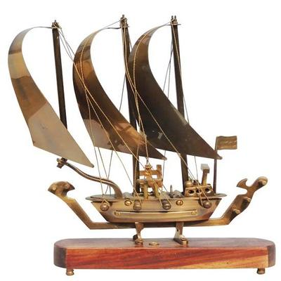 30.48 Cm  Brass Table Decor Showpiece Ship With Wooden Base