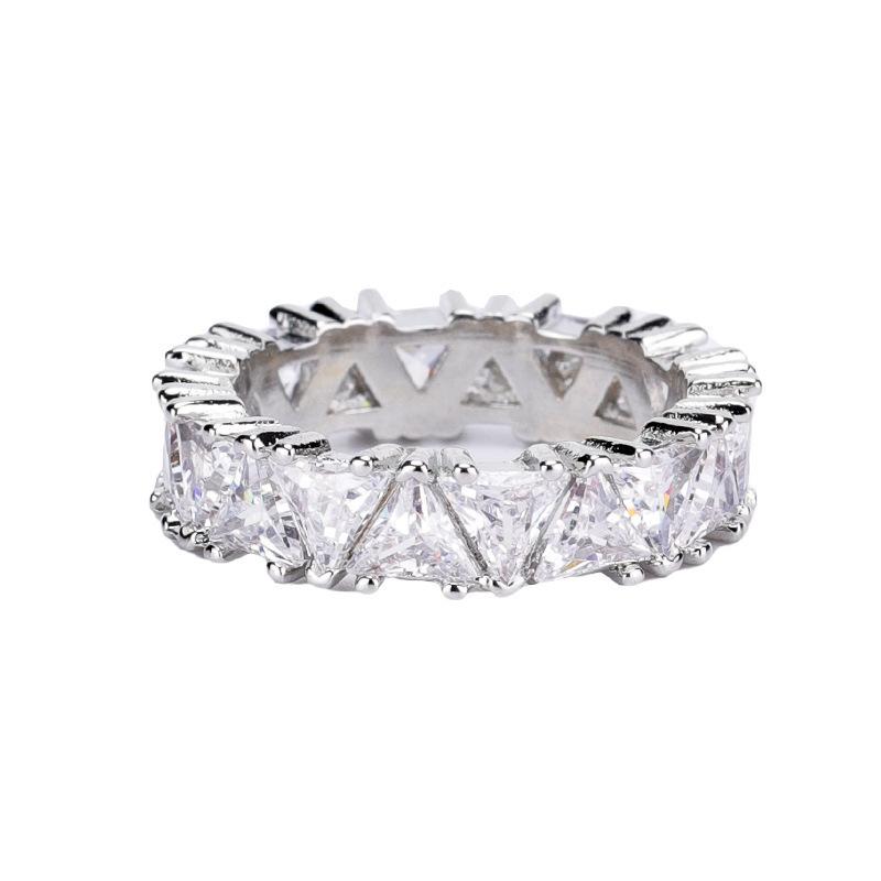 Jewelry, Full Circle Full Of Single-Row Triangular Zircon Ring, Women'S Creative Gift Ring.