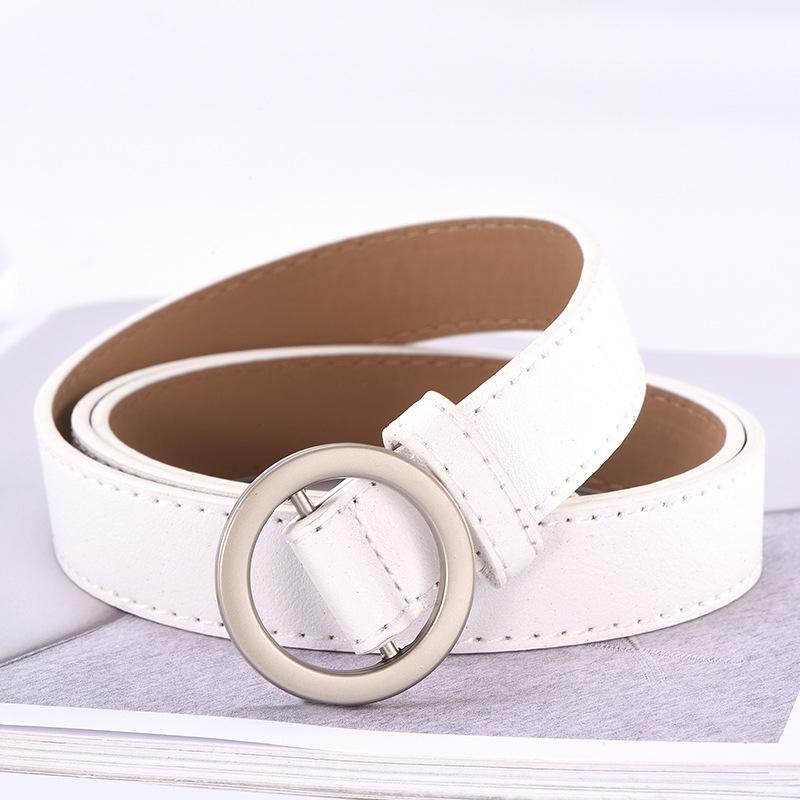 Non-Porous Round Buckle Belt, Female Student Fashionable Simple Decorative Thin Belt, Round Ring Casual Pants Belt