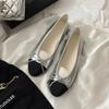 Flat bottomed single shoe women's shallow mouth round toe French bow color blocked ballet women's shoes