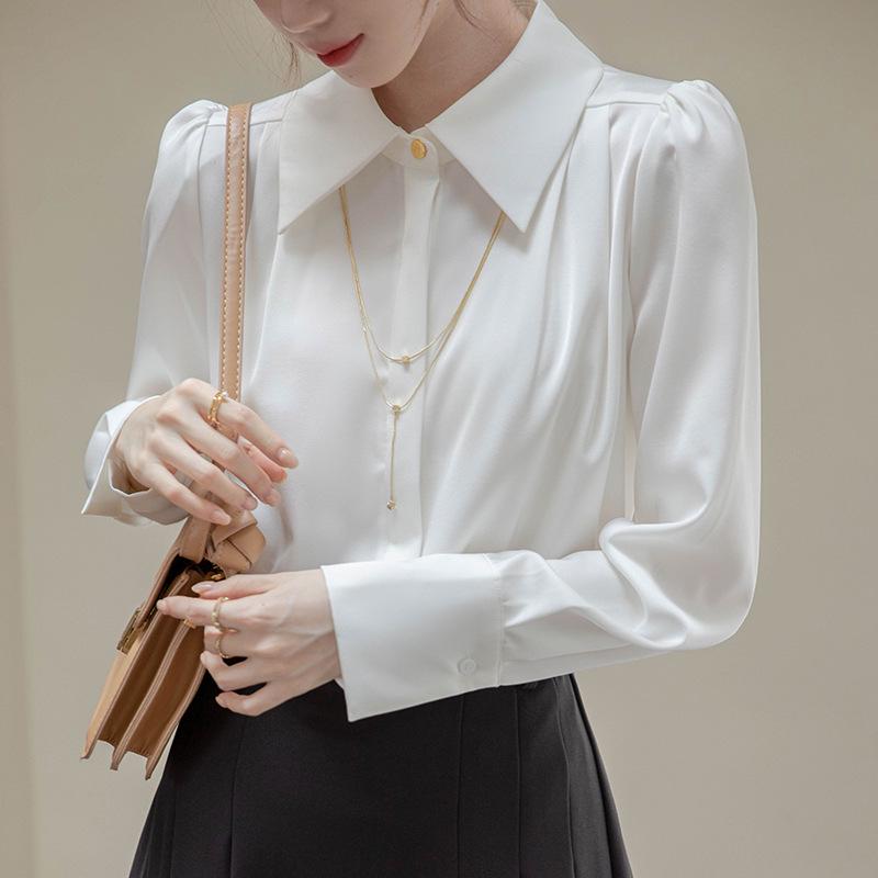 2024 Spring Elegant White Long-Sleeved Women's Top