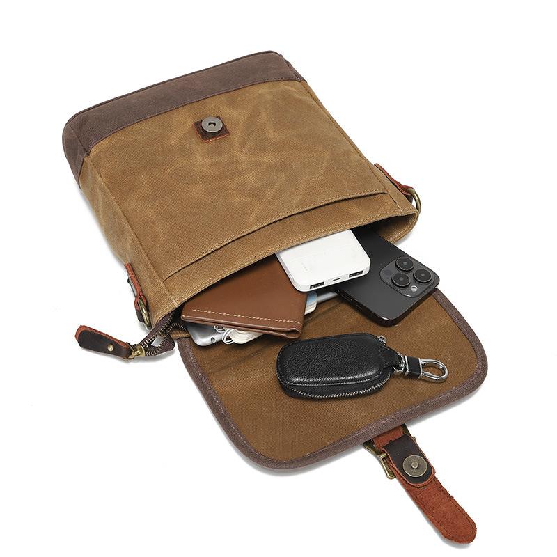 Vintage Canvas Shoulder Bag Fashion Crossbody Bag Wear-resistant Small Chest Bag Men's Leather Briefcase