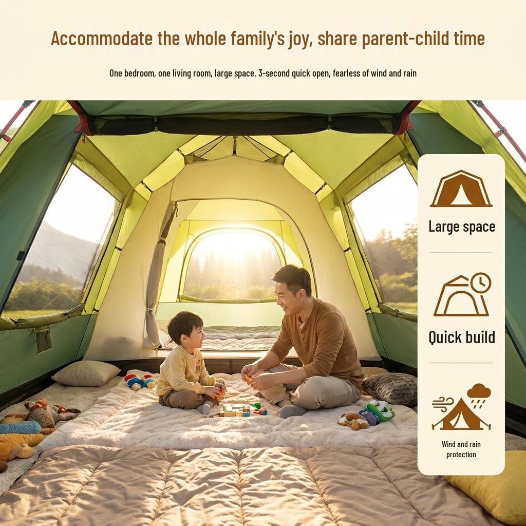 3-4 Person Double Layer Outdoor Tent: Large, Rainproof, Sun-Protected, Thickened for Camping & Home Use