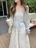 Temperament V-neck atmosphere summer thin ins bamboo hemp sunscreen jacket long-sleeved knitted top women's cardigan