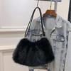 Luxury Furry Shoulder Bag Solid Color Soft Tote Bag Large Capacity Fluffy Clutch Bag