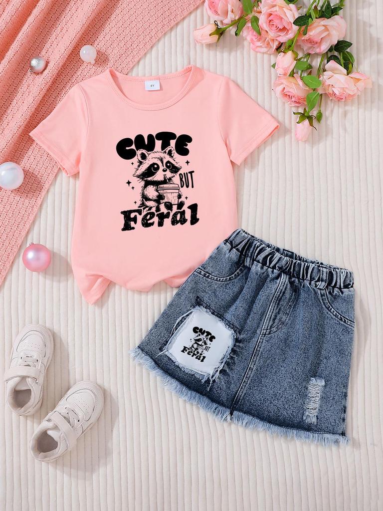 Girls' Casual Denim Skirt Sets - Stylish Children's Clothing Set