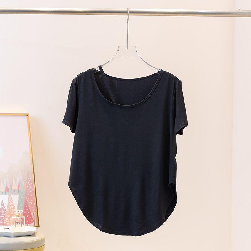 

Sports Short Sleeve Female Summer New Loose Quick-Drying Thin Yoga Blouse Thigh-Length Professional Outdoor Running Fitness Top [Short sleeve] Black S