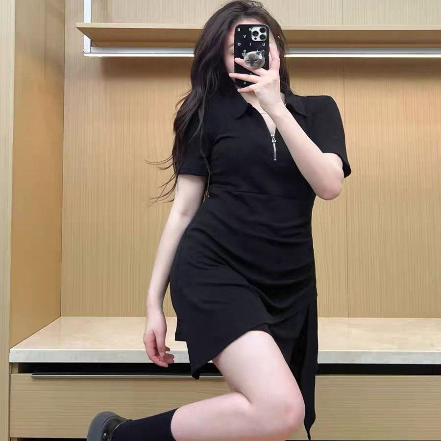 Large POLO Neck Women's Dress Spicy Girls Dress Slim Irregular Knit Skirt