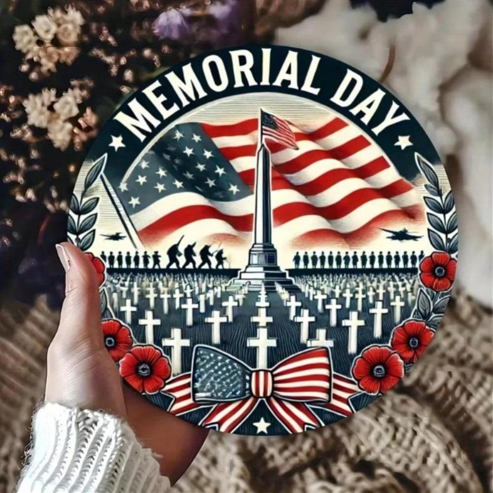 Patriotic American Flag Soldier Metal Tin Sign Memorial Day Decor Outdoor Waterproof Rustproof