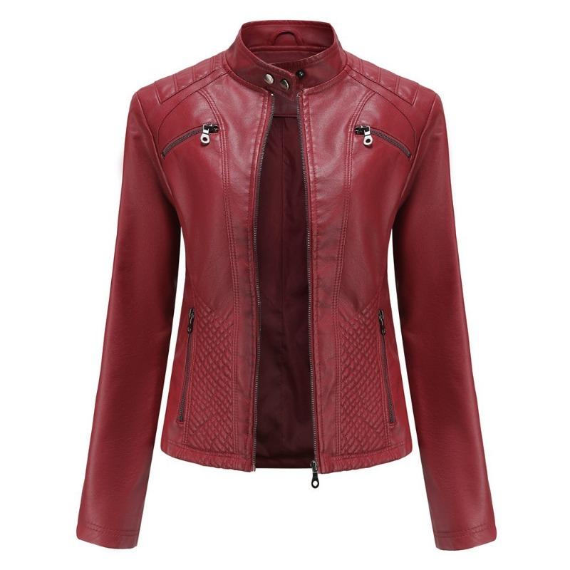 Stand-up Collar Leather Jacket Women's New Leather Jacket Women's Jacket Slim Thin Small Coat Women's Motorcycle Clothes