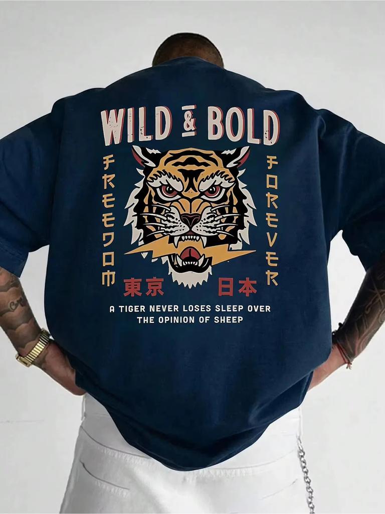 Unisexs Wild Bold Tiger Print Tshirt Tokyo Japan Streetwear Casual Short Sleeve Cotton Tee