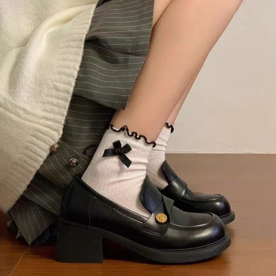 Muffin thick heel women's shoes versatile shoes children 2025 spring and autumn new fashion single shoes loafers platform small leather shoes women