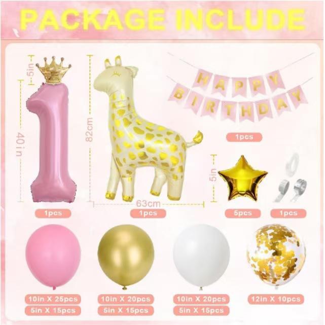 1St Birthday Decoration Girl Boy Pink Gold White Balloon Wreath Set With Gold Confetti Balloons