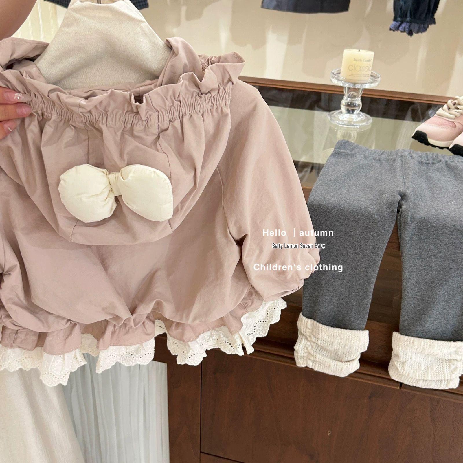 

Тренч с капюшоном и кружевом для девочек - Корейский стиль осенняя верхняя одежда кардиган 100 cm