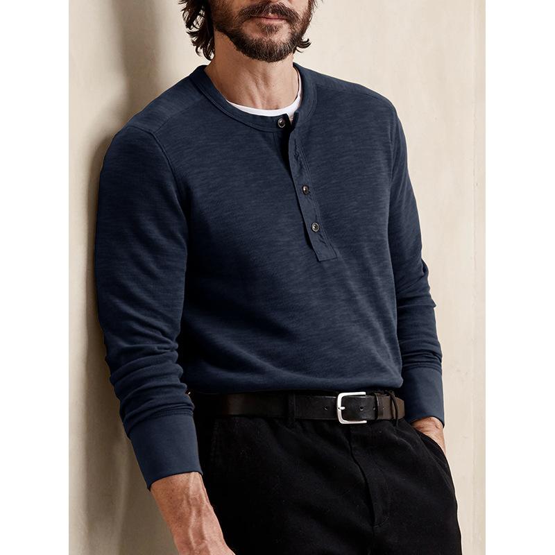 

Men’s Long Sleeve Slim Fit Crew Neck Henley Shirt S чорний