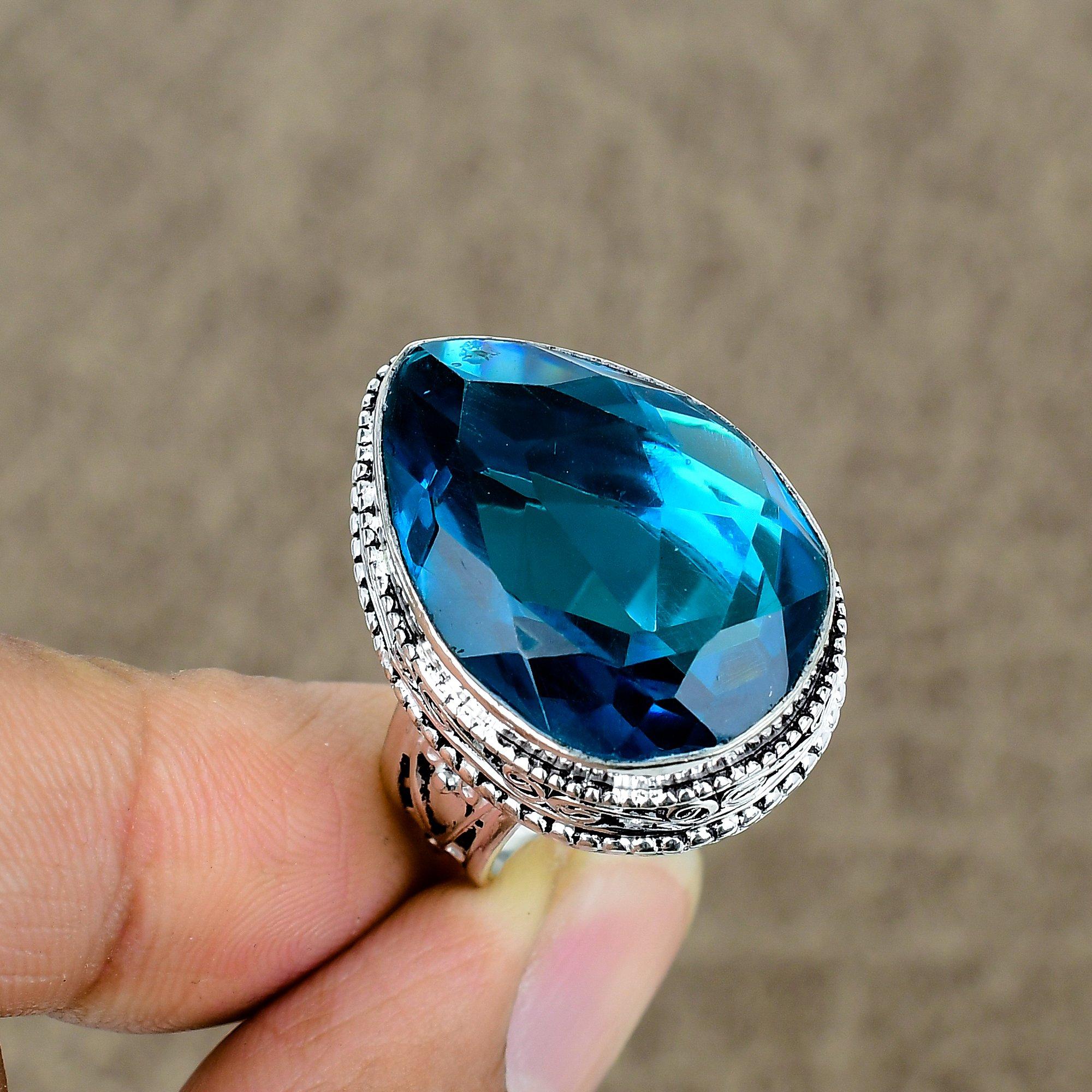 

Blue Topaz Genstone Handmade 925 Sterling Silver Jewelry Ring Size 7 KKG-456