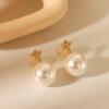 European & American Influencer Style 18K Gold Pearl Diamond Cross Earrings for Women