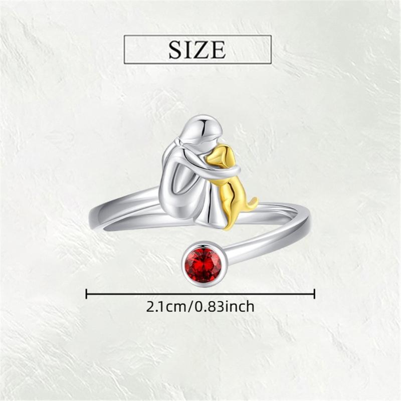 Adjustable Heart Rings Featuring Girl and Dog Designs Electroplated for Long Time Use for Pet Lovers