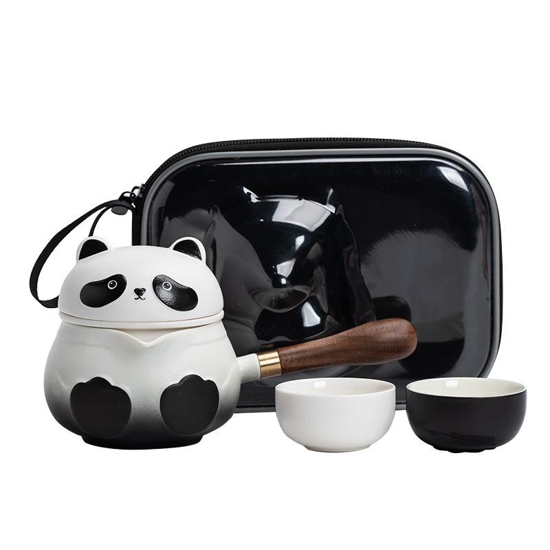 Light Luxury Panda Portable Travel Tea Set, Side Handle, One Pot, Two Cups, Express Cup, High-end Business Gift.