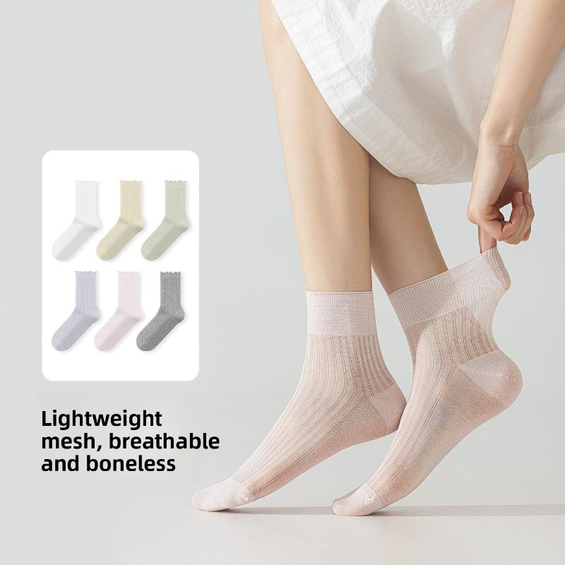 Silk Stockings for Children, Summer Lightweight Model, Ice-silk with Cooling Effect, Mesh Pattern, Breathable, Pure Color, Mid-calf Length Socks