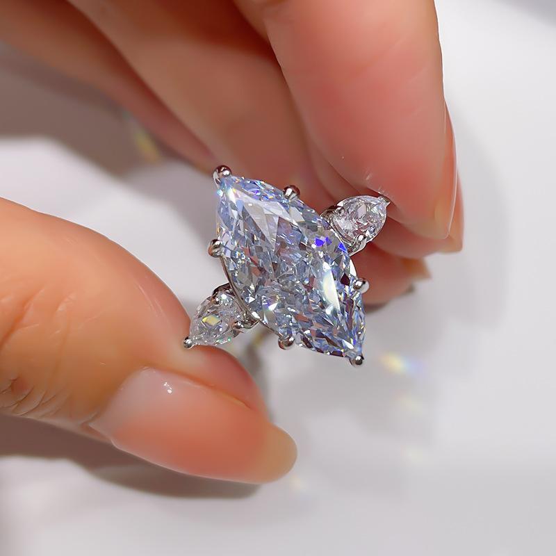 

GICA GEMA 100% стерлингового серебра 925 пробы 9*18 мм ледяной синий высокоуглеродистый бриллиант кольца для женщин сверкающие ювелирные изделия для свадебной вечеринки US 9 синий