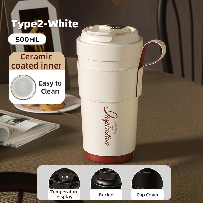 500ML Ceramic Liner Thermos Coffee Cup Travel Coffee Mug Vacuum Insulated Thermos For Coffee Thermal Cup Tumbler Digital Lid 500ml