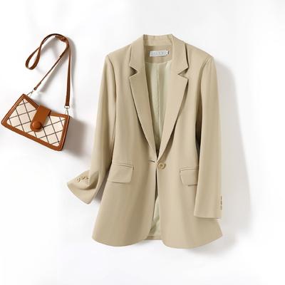 Long Small Suit Women's Solid Color Autumn New Korean Slim Plus One Button Suit Jacket.
