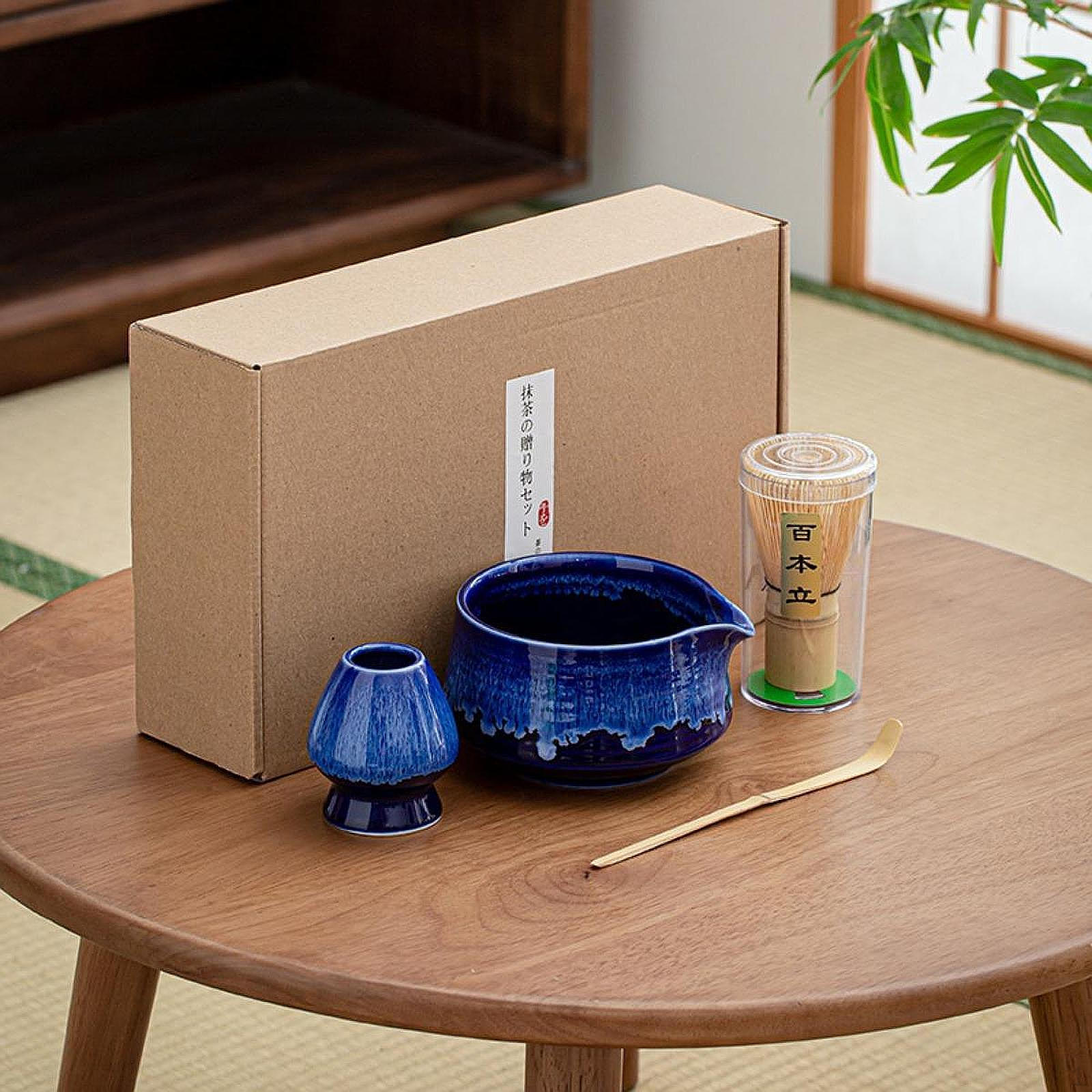 

Японский набор из 4 предметов матча, керамические инструменты ручной работы для традиционной чайной церемонии, посуда для темно-синий