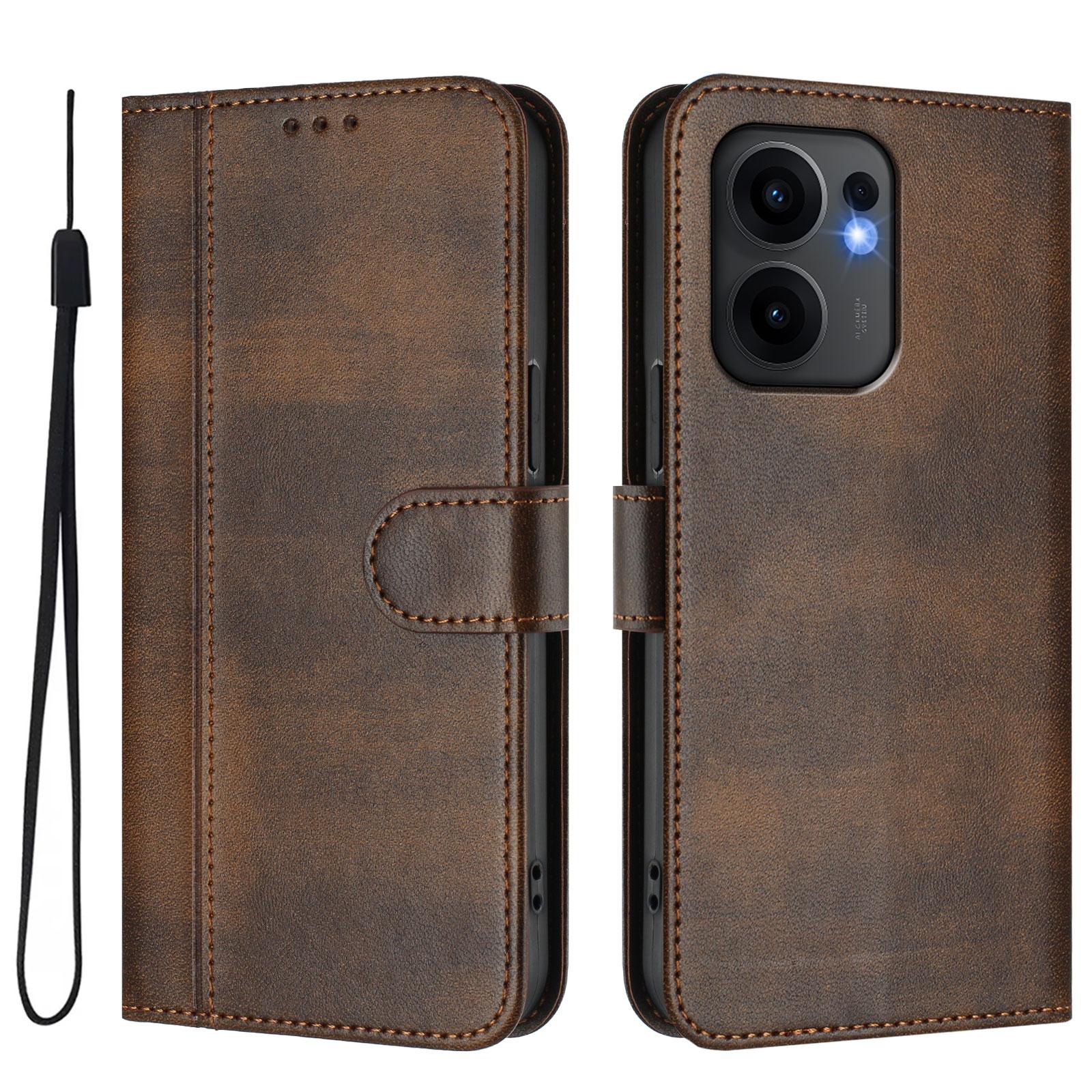 

For Oppo Reno13 F 5G Cases Wallet Stand Retro Texture Leather Phone Cover with Lanyard Brown