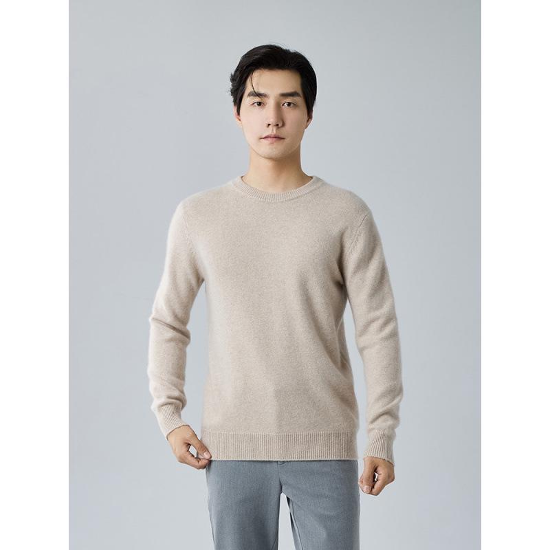 Men's Winter 2025 Cashmere Round Neck Sweater - Thick, Long Sleeve, Business Casual, Solid Color Knit Base Layer