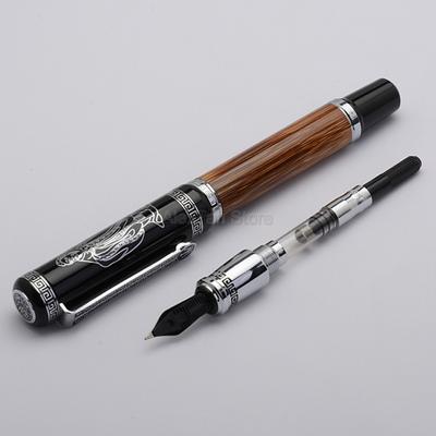 Duke Great Confucius Natural Bamboo Metal Embossed Pattern Fountain Pen Iridium Medium Nib 0.7mm Ink Fountain Pen