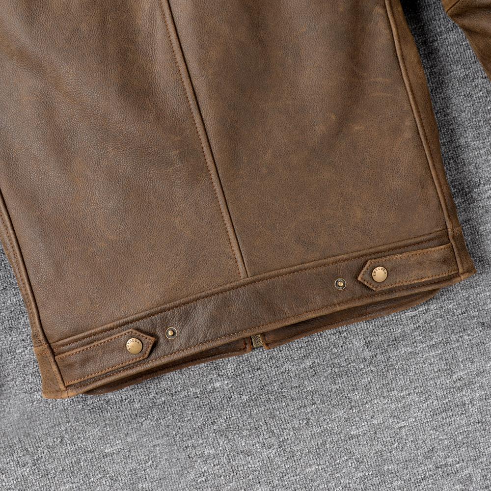 Classic 1930S Style Brown Uncoated Genuine Cow Men Leather Jacket Soft Slim Fit Men's Natural Cowhide Coat Autumn