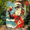 Vintage Metal Santa Wall Art with Hawaiian Shirt Christmas Design for Garden Patio Farmhouse Restaurant Holiday Decor Gift