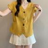 Nuova Maglietta Gialla All-Match con Scollo a V sulle Spalle Manica Corta Estate Donna Stile Occidentale Maglietta Piccola Top Coreano Irregolare