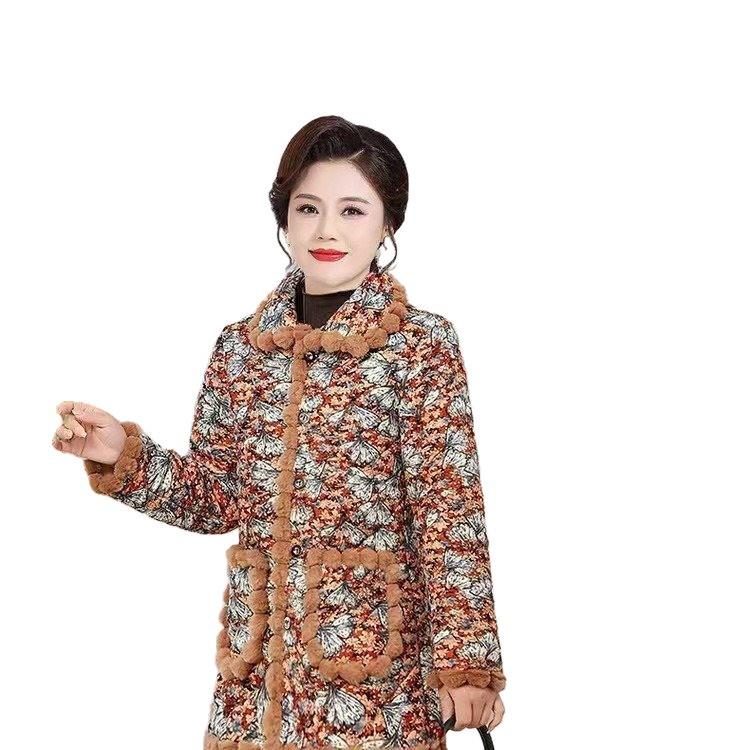 Winter Plus Velvet Floral Cotton Jacket for Middle-aged and Elderly Moms – Thick, Warm, Anti-cold Short Coat