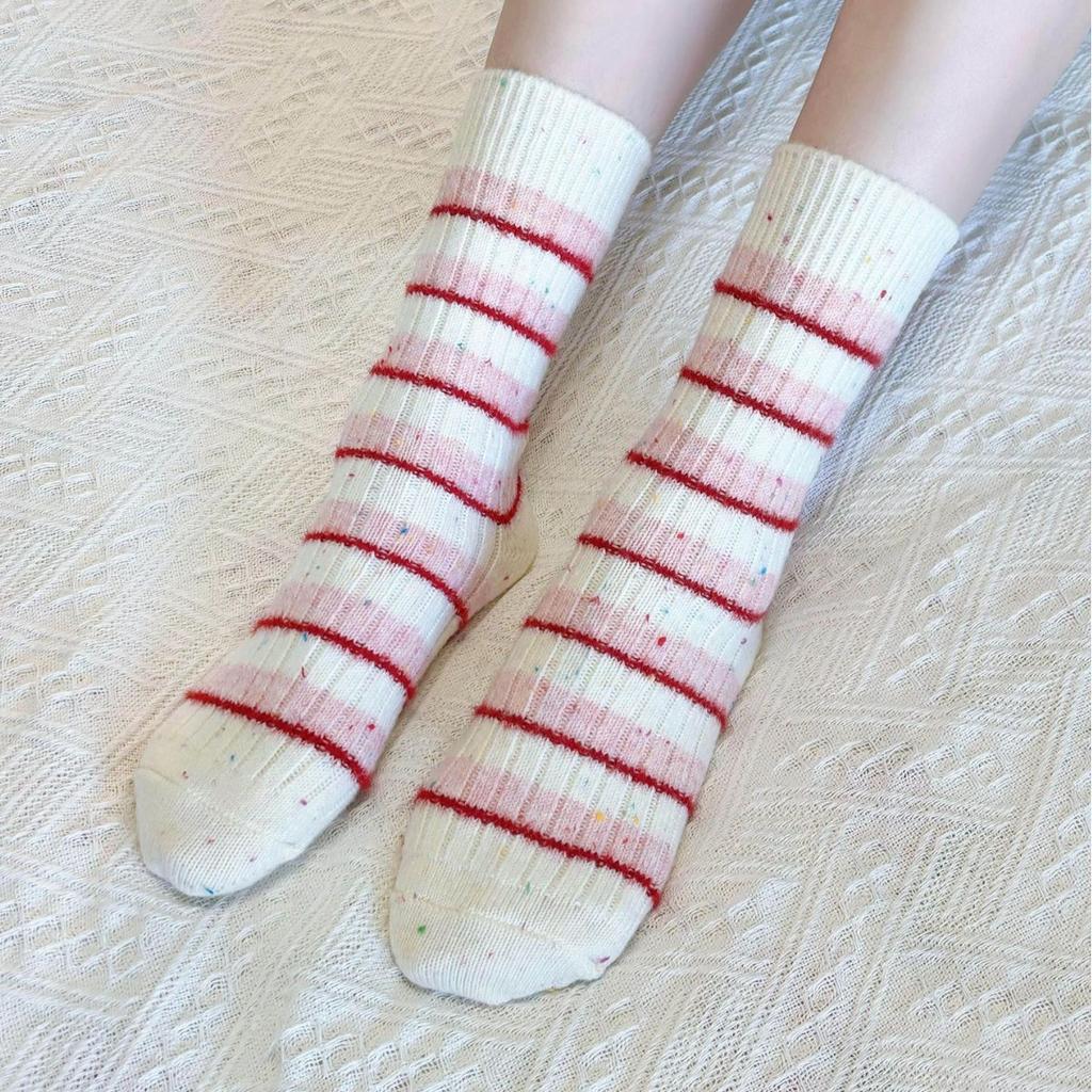 Kids Autumn Winter Stackable Socks,Vertical Yarn Contrast Medium‑Tube Calf Socks,Ins Trendy Niche Boneless Warm Cotton Socks