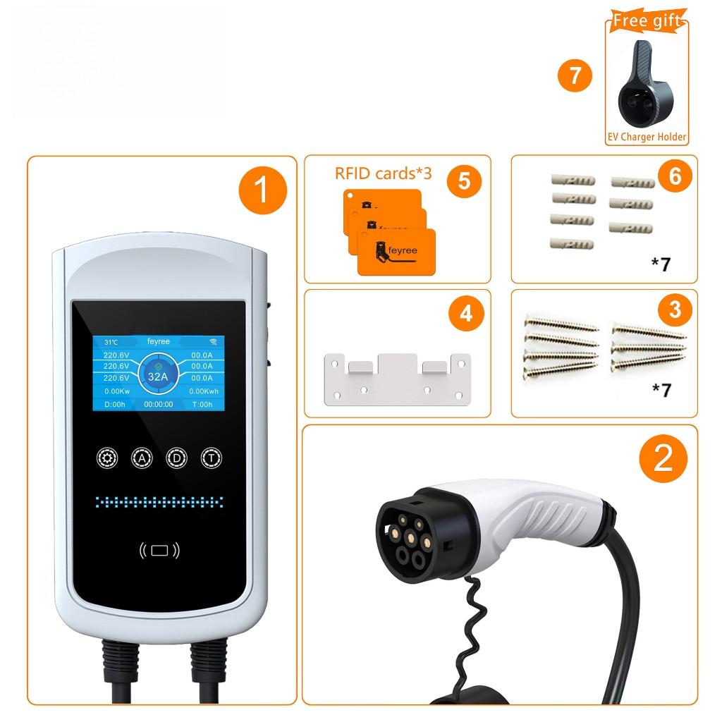 4.3 Inch Big Screen EV Charger Type 2  7.6kw Wallbox Charging Station 11kw 22kw 3 Phase Electric Vehicle Charger