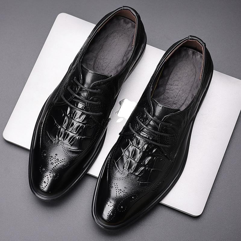 Leather shoes men's 2025 new men's business dress men's shoes classic crocodile pattern leather casual shoes fashion wedding shoes