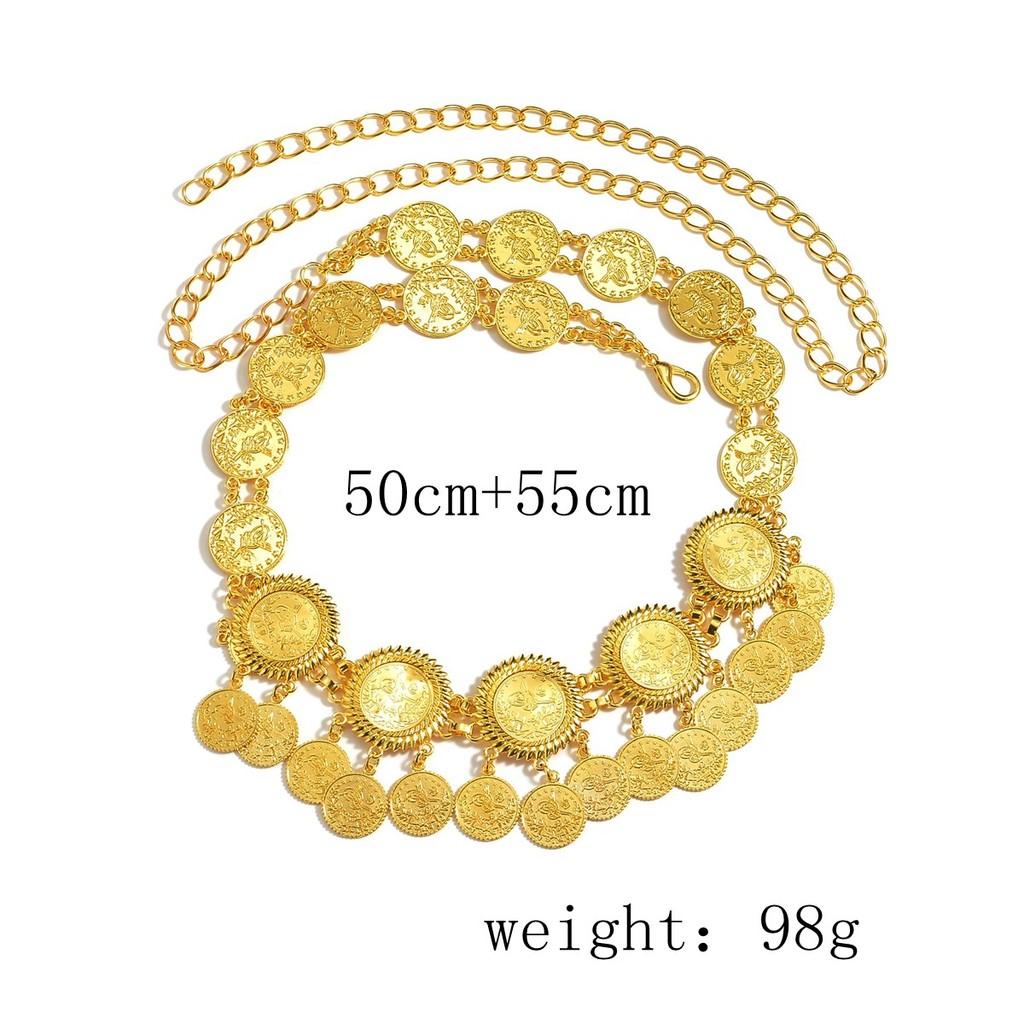 Middle East Fashion Gold Metal Coin Tassel Waist Chain For Women Summer Accessories
