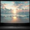 2D Tropical Ocean Tapestry, Pastel Clouds & Reflecting Sun Wall Art for Home Decor