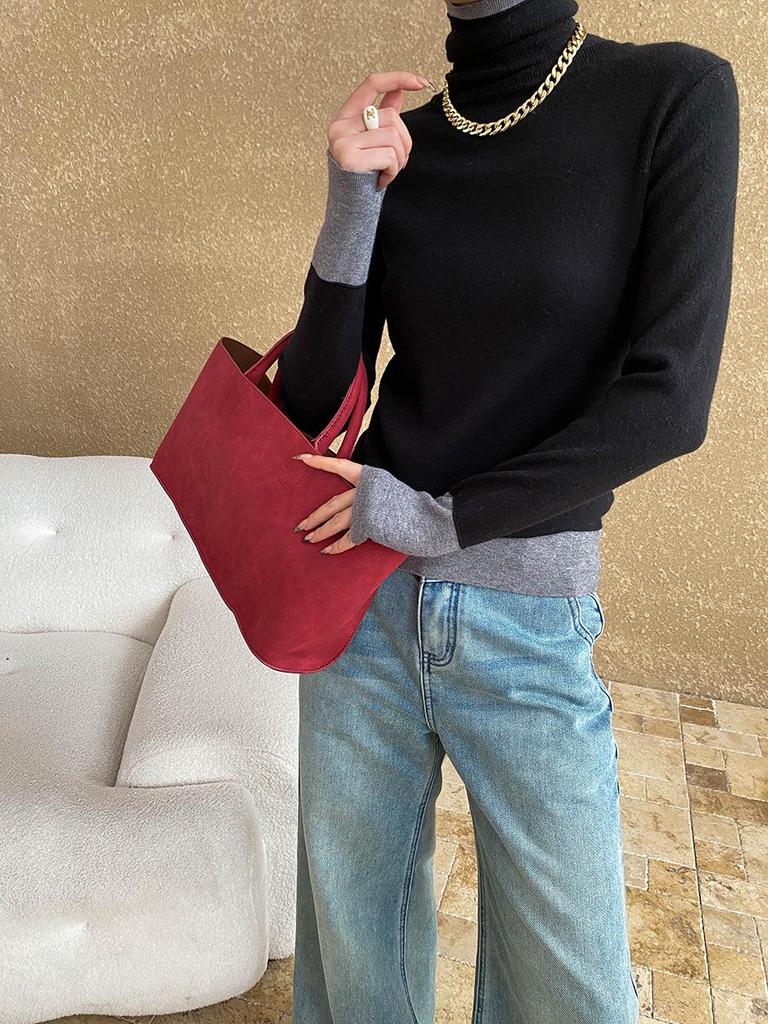 Sinan Contrast High Collar Slim Fit Knit Sweater SN6812