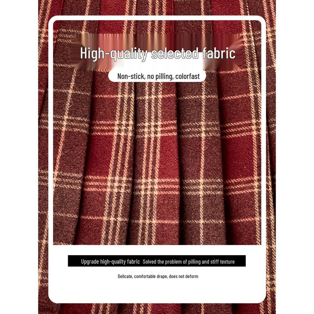Korean Style Wool Plaid Pleated Mini Skirt for Women - High Waist A-line Slimming Design
