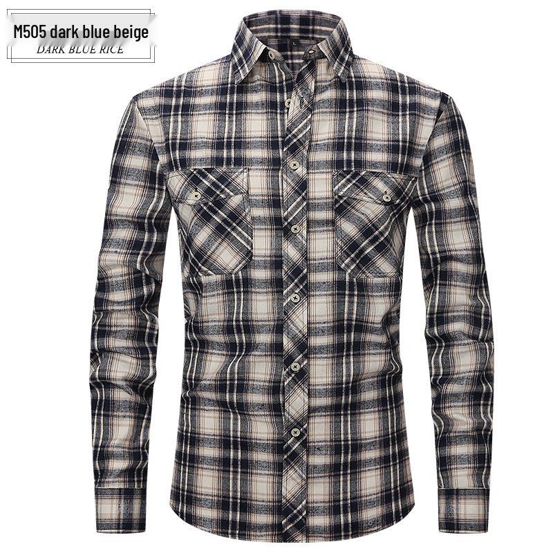 Lente Zomer Slim Fit Geborsteld Ruit High-End Lange Mouw Dubbele Zak Heren Flanellen Overhemd
