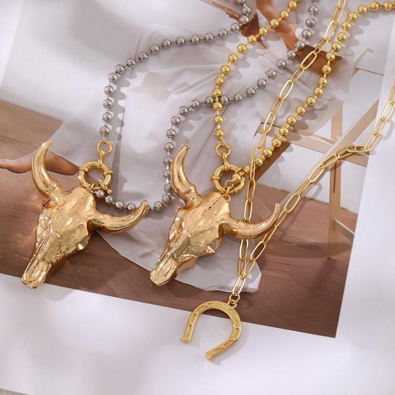 Bullhead Ring Clasp Beaded Necklace Trendy Clip Chain Design for Women & Girls-Party Gift Jewelry Made In China