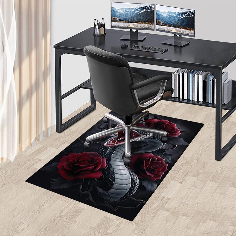 Black Snake and Red Roses Chair Mat Office Carpet, Oversized Rug for Home Decor, Desk Pad Gift, Suitable for Bedroom, Living Room, Various Rooms