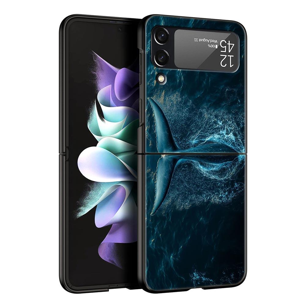 Phone Case for Samsung Galaxy Z Flip 3 4 5 6 7 Folding Black Shell For Samsung Z Flip4 Flip5 PC Hard Cover Ocean Life Theme